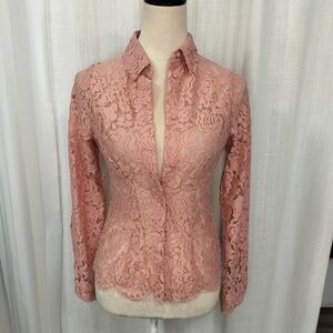 2/$30 Zara Pastel Petal Pink Lace Button Up‎ Womens Blouse Size XS Feminine